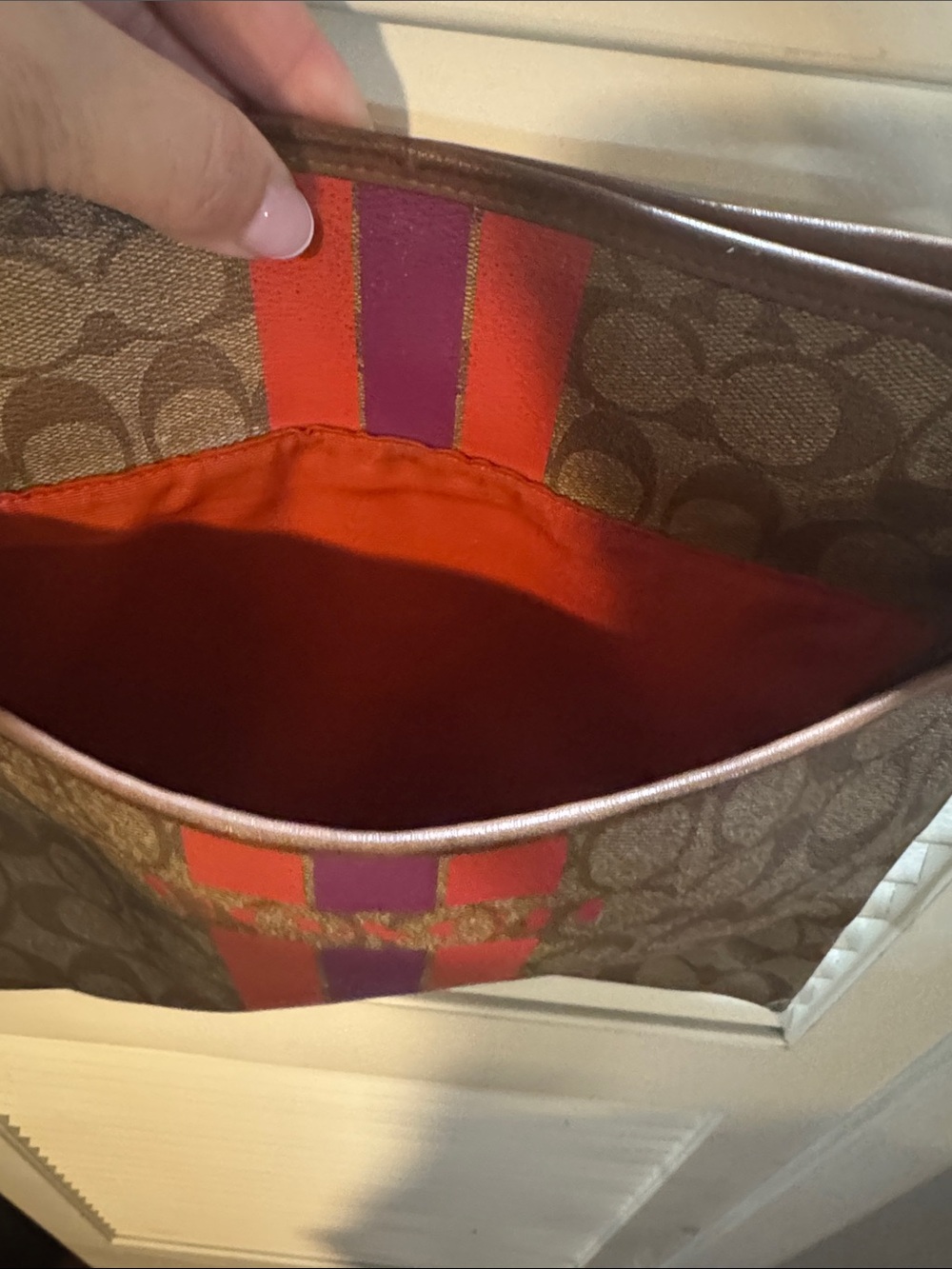 Coach Monogram Crossbody with Red and Pink Center Stripe - Picture 7 of 10